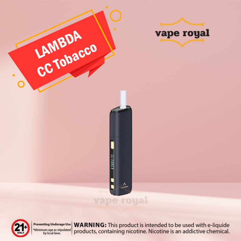 LAMBDA CC Black Vape In Dubai UAE Are you looking for a top-of-the-line smoking device that can cater to your every need? Look no further than LAMBDA CC Black! This titanium steel alloy heating blade smoker is perfect for those who love to indulge in rich and succulent smoke. This smoker can accommodate any needs with its adjustable working temperature of 200 – 300 ℃. Plus, the LED display ensures you always know your device's status. With a 3 – 6 min smoking time and a 3200 mAh battery, you can rest assured that this smoker will last long. So what are you waiting for? Order your LAMBDA CC Grey today! Unmatched Durability: Unmatched Durability: Invest in a vaping device that's built to last. The LAMBDA CC Black Vape is made with premium materials to ensure it stands the test of time, providing long-lasting satisfaction. Elevate your vaping experience, stand out in style, and embrace the future of vaping with the LAMBDA CC Black Vape. Take advantage of this opportunity to transform your vaping routine. Order yours today and experience the difference! Upgrade to the LAMBDA CC Black Vape now and seize the clouds of pleasure that await you! Features Of LAMBDA CC Black 1.)LAMBDA CC Black With OLED Display, unambiguous! 2.) 200 – 300℃ smoking temperature is adjustable; all is in your control! 3.) 3 – 6 minutes of smoking time is adjustable, satisfying the desire for smoking! 4.) With a titanium steel alloy heating blade, NEVER break. No worries anymore! 5.) With a 3200mAh battery, support uses about 40 heatsticks, super durable! 6.) Auto cleaning + ample heating space make the cleaning simple and convenient! 7.) Type-C charge port, more quickly and efficiently! 8.) Embedded magnetic cap, easy to take out burned heatsticks! 9.) Color: Grey LAMBDA CC Black Specification: Brand: LAMBDA Item No: CC Version:  New Version Heating Type: Titanium Steel Alloy Heating Blade LED Display: YES Working Temp. : 200 – 300 ℃ adjustable Smoking Time: 3 – 6 mins adjustable Battery Capacity: 3200 mAh Input Voltage: 5V / 2A Charging Time: about 2.5 hrs Smoking Times: 35- 40 times (Full Charge) Product Size: 106.5*29.5*21.5 mm Weight: 73g LAMBDA CC Black UAE Package Includes: 1 x CC 1 x Brush 1 x Type-C Cable 1 x Manual 1 x QC Card VAPE ROYALE