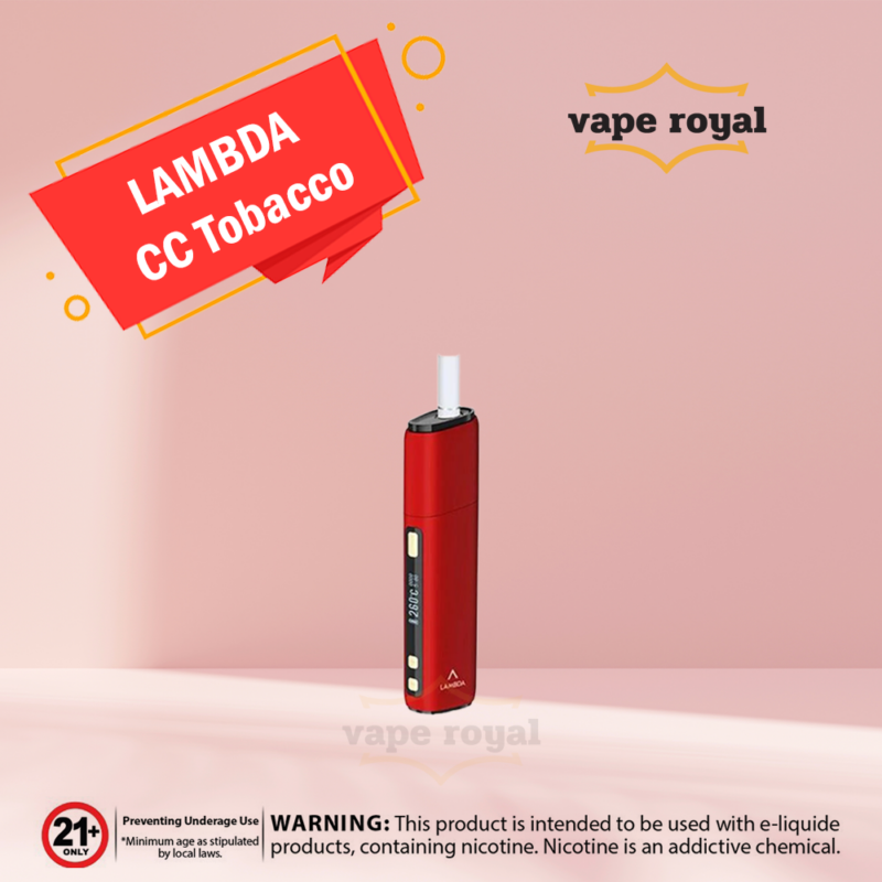 LAMBDA CC Red Vape In Dubai UAE Are you looking for a top-of-the-line smoking device that can cater to your every need? Look no further than LAMBDA CC Red! This titanium steel alloy heating blade smoker is perfect for those who love to indulge in rich and succulent smoke. This smoker can accommodate any needs with its adjustable working temperature of 200 – 300 ℃. Plus, the LED display ensures you always know your device's status. With a 3 – 6 min smoking time and a 3200 mAh battery, you can rest assured that this smoker will last long. So what are you waiting for? Order your LAMBDA CC Grey today! Unmatched Durability: Unmatched Durability: Invest in a vaping device that's built to last. The LAMBDA CC Red Vape is made with premium materials to ensure it stands the test of time, providing long-lasting satisfaction. Elevate your vaping experience, stand out in style, and embrace the future of vaping with the LAMBDA CC Red Vape. Take advantage of this opportunity to transform your vaping routine. Order yours today and experience the difference! Upgrade to the LAMBDA CC Red Vape now and seize the clouds of pleasure that await you! Features Of LAMBDA CC Red 1.)LAMBDA CC Red With OLED Display, unambiguous! 2.) 200 – 300℃ smoking temperature is adjustable; all is in your control! 3.) 3 – 6 minutes of smoking time is adjustable, satisfying the desire for smoking! 4.) With a titanium steel alloy heating blade, NEVER break. No worries anymore! 5.) With a 3200mAh battery, support uses about 40 heatsticks, super durable! 6.) Auto cleaning + ample heating space make the cleaning simple and convenient! 7.) Type-C charge port, more quickly and efficiently! 8.) Embedded magnetic cap, easy to take out burned heatsticks! 9.) Color: Grey LAMBDA CC Red Specification: Brand: LAMBDA Item No: CC Version:  New Version Heating Type: Titanium Steel Alloy Heating Blade LED Display: YES Working Temp. : 200 – 300 ℃ adjustable Smoking Time: 3 – 6 mins adjustable Battery Capacity: 3200 mAh Input Voltage: 5V / 2A Charging Time: about 2.5 hrs Smoking Times: 35- 40 times (Full Charge) Product Size: 106.5*29.5*21.5 mm Weight: 73g LAMBDA CC Red UAE Package Includes: 1 x CC 1 x Brush 1 x Type-C Cable 1 x Manual 1 x QC Card VAPE ROYALE