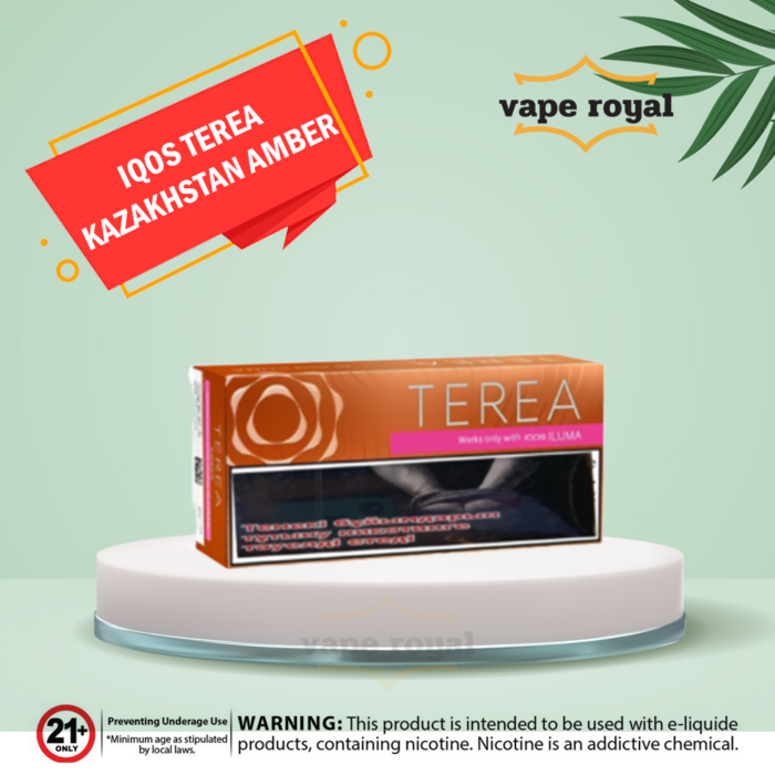 TEREA KAZAKHSTAN AMBER IQOS HEETS IN DUBAI Discover the ultimate TEREA KAZAKHSTAN AMBER experience with our 100% authentic product straight from IQOS Kazakhstan, now available in Dubai, UAE. Each pack contains 200 Terea Heets Sticks, offering an extended and satisfying vaping experience. TEREA KAZAKHSTAN AMBER is designed to provide a smooth and flavorful tobacco experience without the smoke, ash, or lingering odor of traditional cigarettes. Elevate your vaping journey with the genuine IQOS Terea Kazakhstan collection, now within reach in Dubai, UAE. Enjoy the taste of authenticity and sophistication with every puff. Terea Kazakhstan Amber IQOS HEETS, a premium choice for discerning connoisseurs, offers a remarkable tobacco experience that will leave an indelible mark. Say goodbye to traditional smoking and immerse yourself in the world of IQOS. Each Terea Kazakhstan Amber HEET is meticulously designed to ensure that you experience a consistent and flavorful draw. Free from the harshness of traditional cigarettes, the exceptional quality of HEETS shines and provides an authentic and enjoyable feel. One of the critical benefits of Terea Kazakhstan Amber IQOS HEETS is the absence of smoke, ash, and lingering odor. With Terea Kazakhstan Amber IQOS HEETS, you'll experience the satisfaction of tobacco without the inconveniences of traditional smoking. Indulge in a diverse range of flavors that cater to your unique preferences, including Purple Wave, Yellow, Bronze, Silver, Bright Wave, Amber, Turquoise, Seinna, and Teak. Whether you prefer the robust and rich notes of Bronze, the refreshing and crisp taste of Turquoise, or the classic allure of Amber, there’s a Terea flavor for every mood and occasion. TEREA KAZAKHSTAN FLAVORS Amber: A smooth and rich tobacco flavor with subtle hints of citrus, creating a balanced and satisfying experience. Bronze: An intense and warm tobacco flavor with light notes of cocoa and dried fruit, creating a cozy and comforting experience. Yellow: A fruity and nutty tobacco flavor with pineapple, lemongrass, and almonds, creating a bright and tropical experience. Turquoise: A herbal and fresh tobacco flavor with basil and vanilla, creating a cool and refreshing experience. Purple Wave: Immerse yourself in the rich and deep flavors of Purple Wave. It delivers a bold and full-bodied tobacco experience for those who appreciate a robust flavor. Green Zing: If you prefer a refreshing and invigorating tobacco experience, Green Zing is the perfect choice. This flavor offers a zesty and revitalizing twist to your tobacco enjoyment.