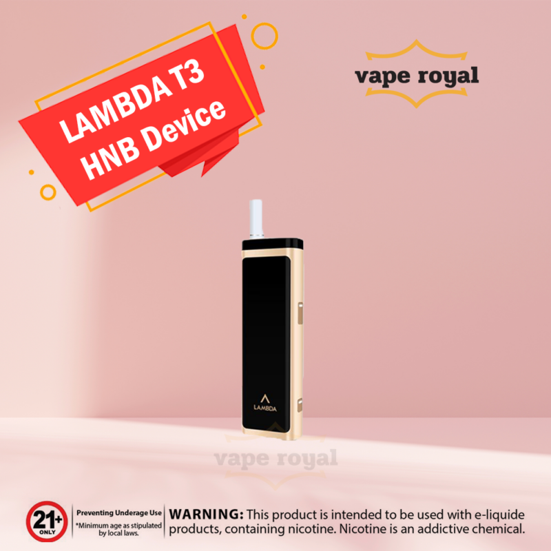 GOLD LAMBDA T3 HEAT NOT BURN TOBACCO HEATING DEVICE GOLD Lambda T3 is a solid device that offers 18-20 consecutive uses, temperature adjustment, and automatic cleaning. It's a suitable device, but the price is a bit too high. Once you’ve unboxed your device, you can check the charge. To do so, just click on the control button once. The color of the light will correspond to a battery charge. White means 100-30% charge remaining, yellow means 30-1% remaining, red means 0% remaining. Charging time for T3 is very convenient at only 1 hour and 15 minutes. How To Use GOLD LAMBDA T3 Set temperature Press and hold the temperature control button the color of the temperature control button light indicates the set temperature white = low yellow = high Insert the HeatStick Press and hold the control button to turn on The device will vibrate, and the light will begin flashing to show that the heating has started heating takes approximately 25 seconds The device will vibrate, and the light will turn solid when heating is done, and the device is ready to use a cycle lasts 5.5 minutes or 16 puffs When the cycle is over, the device will vibrate, and the light turns off Remove the Heat Stick by pushing the cap up and pulling the Heat Stick out For good device health, make sure you clean your GOLG Lambda T3 device often. You can clean with the automatic cleaning feature or manually. To use the automatic cleaning feature, click the control button 5 times. Automatic cleaning will take approximately 30 seconds. To manually clean, wait until the device is cool then remove the cap from the body of the device and use either the cleaning brush or the cleaning sticks to wipe away any grime and build-up left in the Heat Sticks heating chamber. What’s Included 1 x LAMBDA T3 Device 1 x Cleaning Brush Cleaning Stick 1 x USB Cable 1 x User Manual GOLD LAMBDA T3 Specs & Features  Heating Type: Titanium Steel Alloy Heating Blade Battery Capacity: 1500 mAh Charging Time: About 70 mins Input Voltage: 5V / 2A Smoking Time: 5.5 mins or 16 Puffs (14+2 Puffs) Product Size: 100.5*31*16.2 mm Weight: 69 g Material: Aluminum Alloy+PPSU+PEEK Compatible With: All Heets Sticks Temperature adjustment, automatic cleaning. Tempered glass side panels