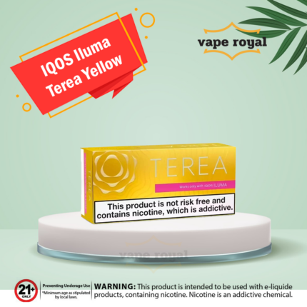 Terea Yellow for IQOS Iluma in Dubai Buy new Terea Yellow for IQOS Iluma in Dubai, Abu Dhabi, Sharjah, Ajman, Ras al-Khaimah, and all over the UAE. New Terea Yellow for IQOS Iluma is specially designed with innovative core induction technology. These newly designed Terea sticks are to be used only with IQOS Iluma, which features an auto-start function that detects when the Terea stick is inserted and automatically turns on the device. These bladeless devices offer a cleaner way to heat tobacco from the core, without burning it, to provide a more consistent experience, no tobacco residue, and no need to clean the device. New terra sheets only make it possible. Additionally, they generate no combustion and no smoke, and PMI’s market research indicates that IQOS ILUMA TEREA provides a more pleasurable experience than previous IQOS generations. Buy new terra iluma heets in Dubai, UAE. What sets Terea Yellow for IQOS Iluma apart is its advanced heating technology. It doesn't burn tobacco like traditional cigarettes. Instead, it heats the tobacco just enough to release the flavor without producing smoke or ash. This groundbreaking approach means no more unpleasant odors, and you can enjoy your Terea Yellow for IQOS Iluma virtually anywhere without bothering others. This product is user-friendly and convenient. Insert the tobacco stick into the IQOS ILUMA device, press the button, and enjoy. The sleek design of the device ensures that it fits comfortably in your hand, making it a stylish accessory to complement your lifestyle. The Terea Yellow for IQOS Iluma is not just a smoking alternative; it's a lifestyle choice. It's a way to savor the rich tobacco flavor and refreshing menthol sensation in a more responsible and considerate manner. Flavors: Terea Green is smooth and rich in taste, providing a harmonious balance and cooling sensation. Terea Sienna has a mellow and rich taste sensation balanced with woody notes. Terea Blue soft and rich in flavor, with a deep and cold sensation. Terea Bright Waves is mellow and rich with a delicate, refreshing feel with a cooling sensation and a fresh, fruity aroma. Terea Purple Wave is soft and rich in cold and steady success. Terea Bronze has a soft and rich taste of tobacco sensation with a warm feeling. Terea Dimensions Yugen: A tobacco blend with aromas of pear, lavender, and jasmine tea. Produces a fresh taste. Terea Dimensions Apricity: A mixture of tobacco and apricot, vanilla, and caramel fruit aromas produces a rich and creamy sensation.