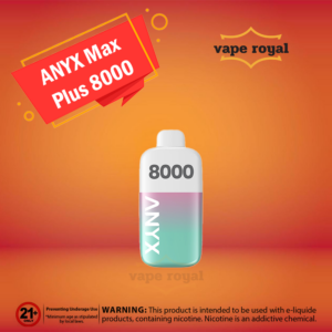 ANYX MAX PLUS 8000 PUFFS DISPOSABLE IN UAE Introducing the ANYX MAX PLUS 8000 PUFFS DISPOSABLE, the epitome of vaping innovation. With an astonishing ANYX MAX PLUS 8000 puffs per Pod, this disposable vape offers an unrivaled and prolonged vaping experience. Featuring a cutting-edge mesh coil, it ensures consistently smooth and flavorful draws with every inhale. Crafted from durable PCTG material, the pod is built to withstand daily use while maintaining a sleek and comfortable feel. The LED indicator provides Puffs visibility. Equipped with a powerful 400mAh Type-C rechargeable battery, the ANYX Plus ensures longevity and convenience. Boasting a potent 5% nicotine concentration guarantees a satisfying hit, closely mimicking the sensation of traditional smoking. The impressive 15ml liquid capacity pod also means long stability, allowing uninterrupted enjoyment. The ANYX MAX PLUS 8000 PUFFS DISPOSABLE closed pod system offers an extended 8000 Puff capacity for maximum vaping enjoyment. Experience unparalleled flavor and satisfaction with the patented Sensit Coil. The sleek, lightweight design includes LED indicators and magnetic pods for easy switching. Elevate your vaping experience with the ANYX MAX 8000 Puffs, a device that sets a new standard in disposable vapes.
